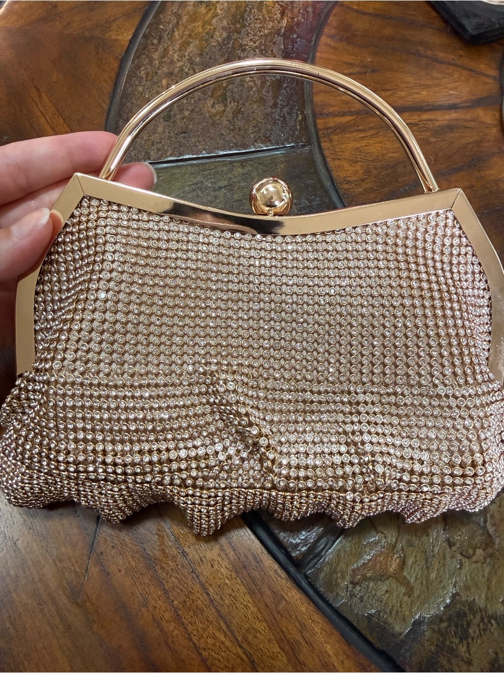 cezanne Rose Gold Crystal Mesh Mini Top-Handle Bag